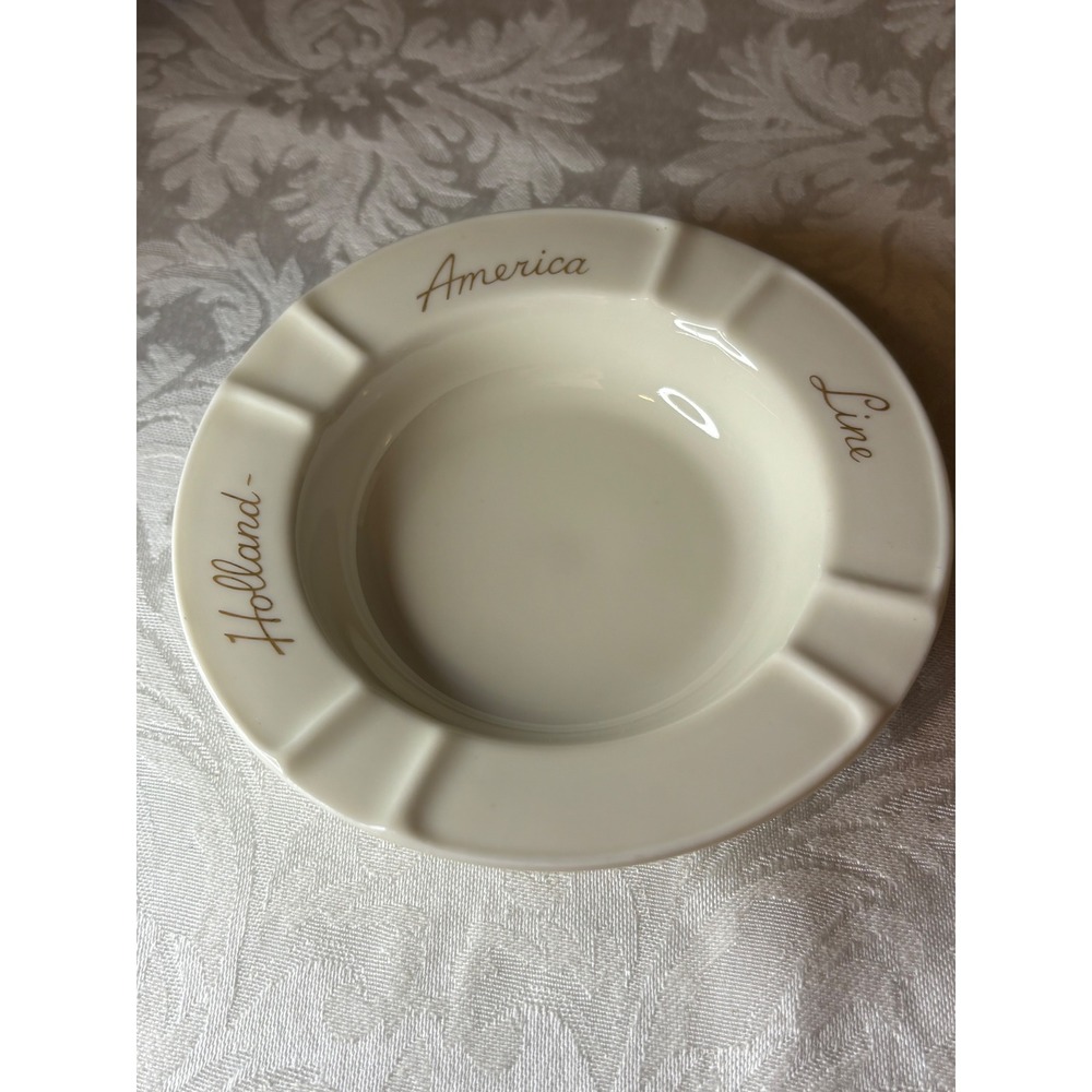 Holland-America Line Mosa Maastricht Ceramic Ashtray Gold Script Holland VTG
